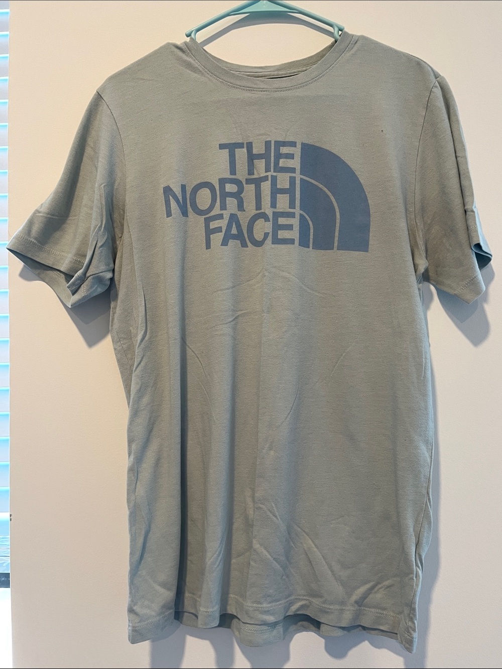 The North Face Men's Short Sleeve Logo Tee - Sage Green with Blue Logo